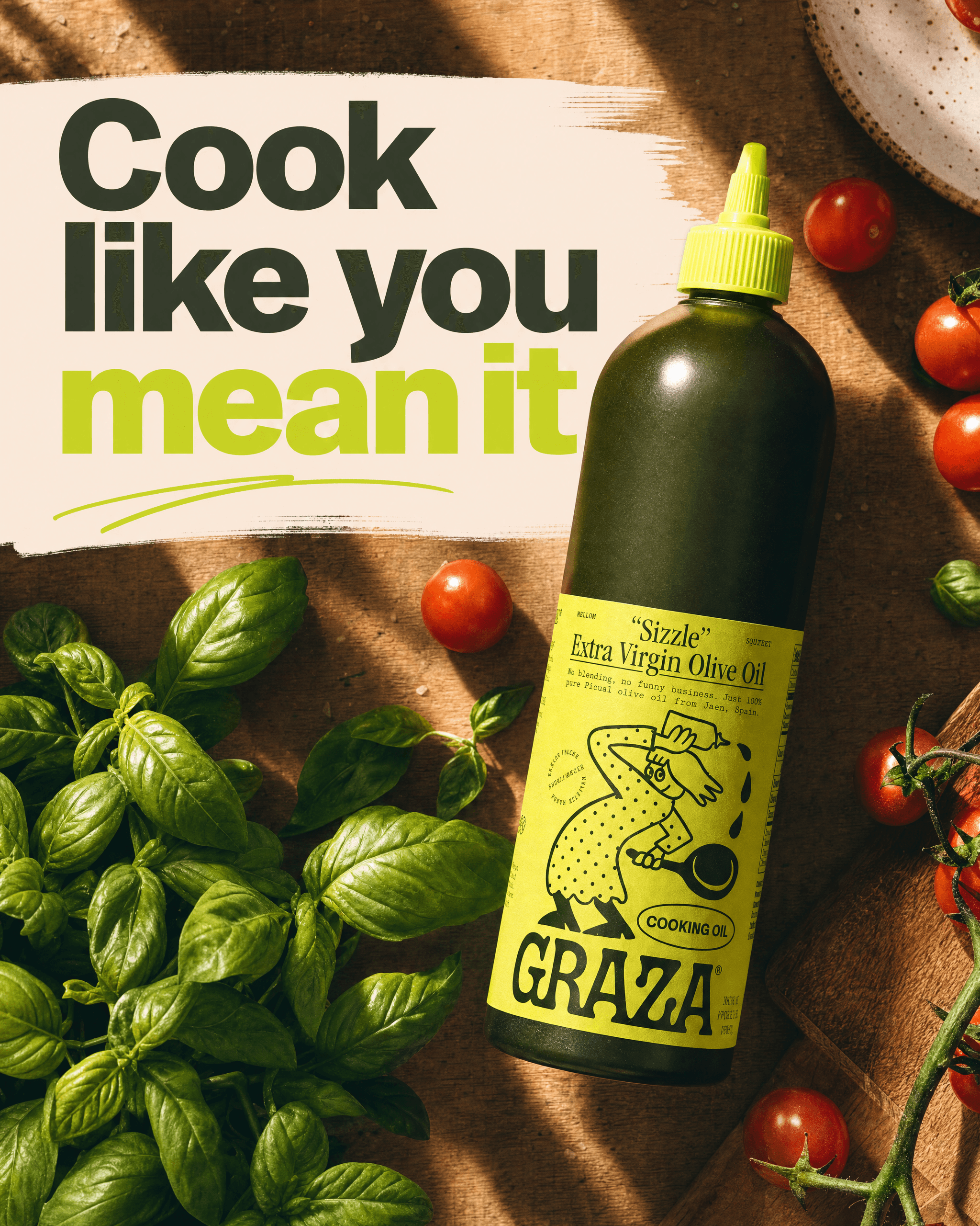 Graza Sizzle extra virgin olive oil ad generated with Lothar AI