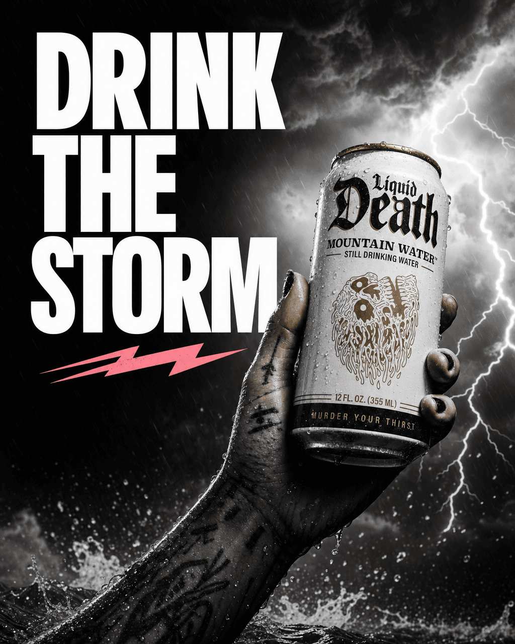 Liquid Death Mountain Water ad generated with Lothar AI