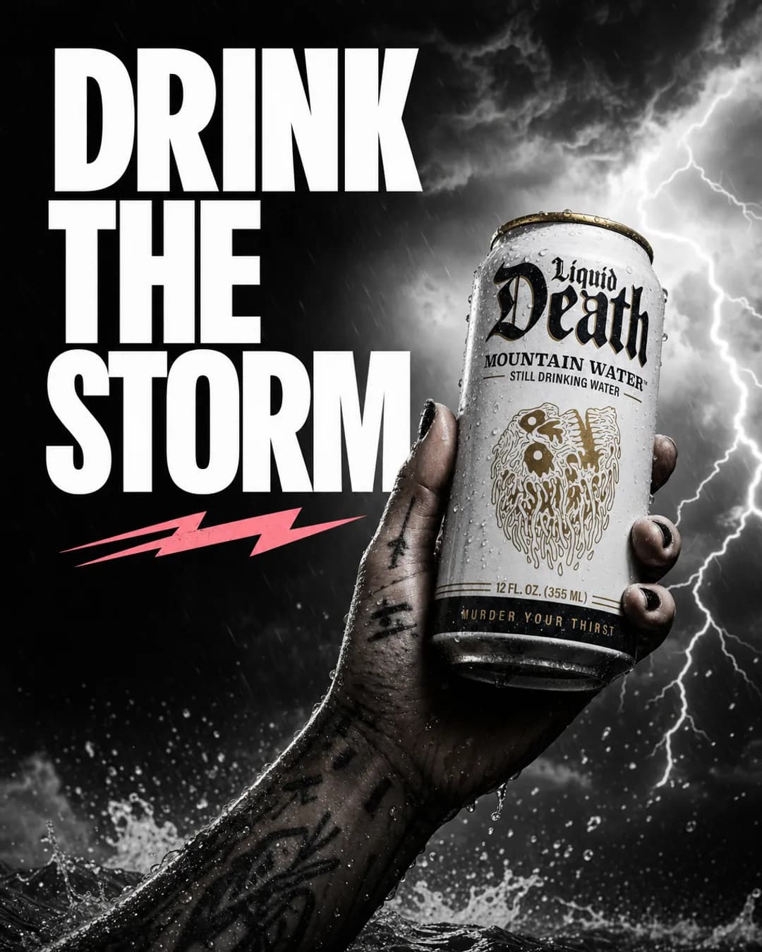 Liquid Death Mountain Water ad generated with Lothar AI