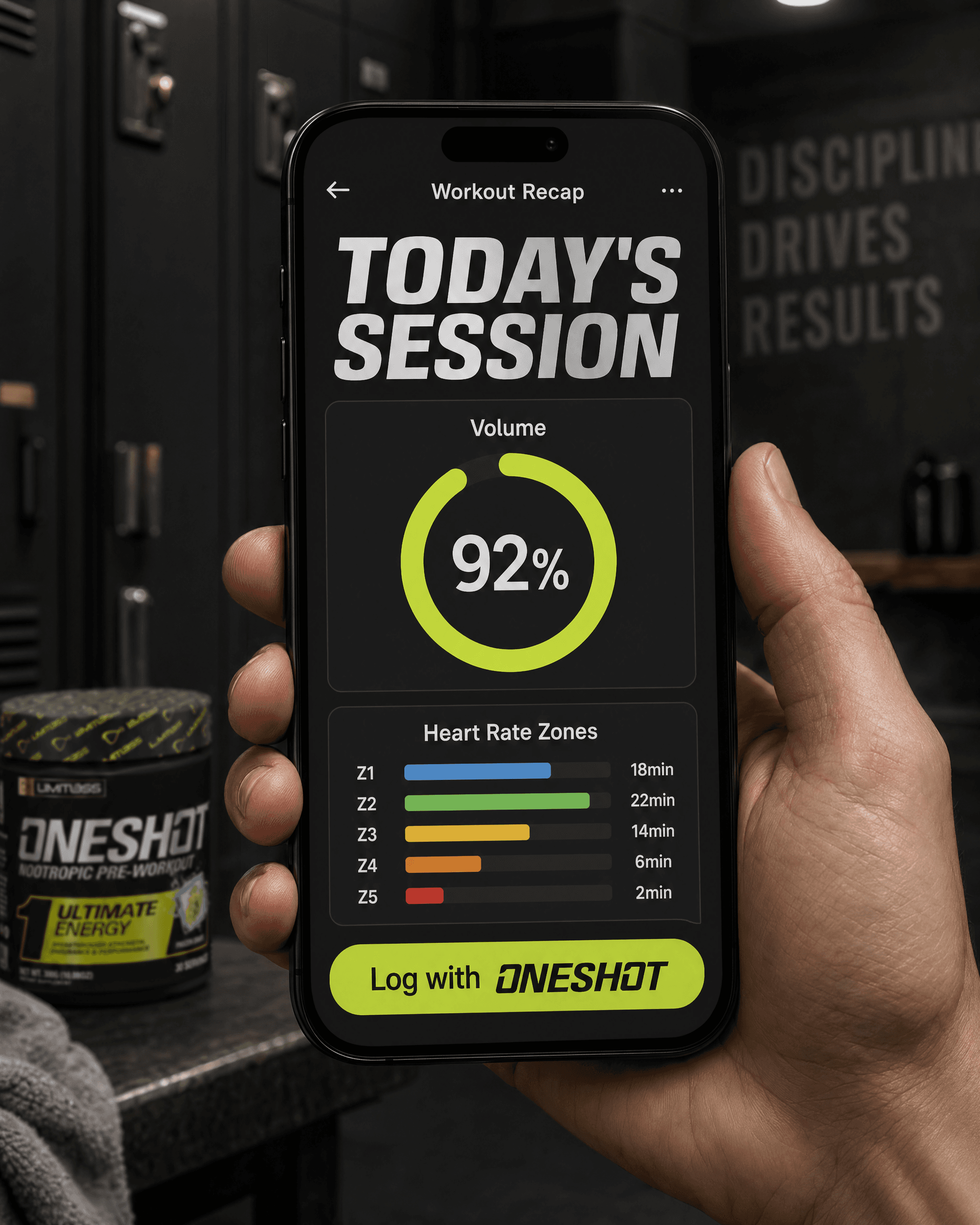 OneShot pre-workout app integration ad generated with Lothar AI