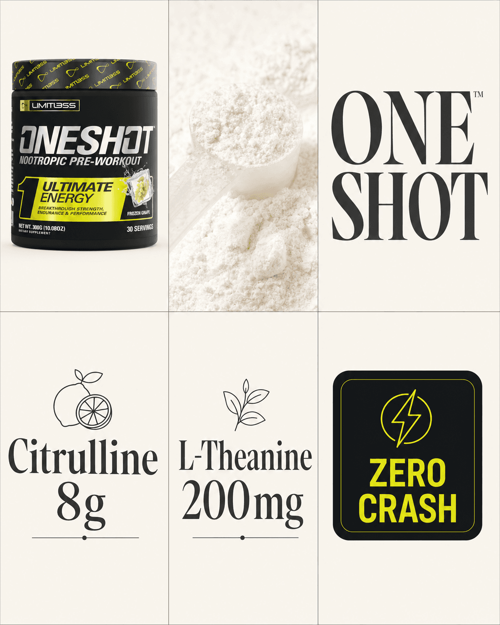OneShot pre-workout bento ad generated with Lothar AI