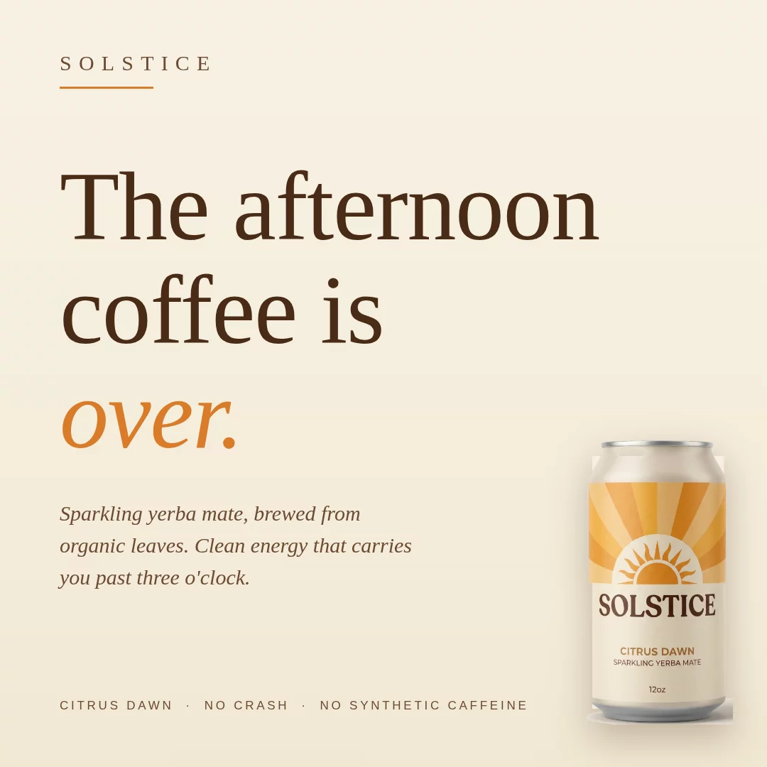 Reference editorial ad with the headline The afternoon coffee is over.